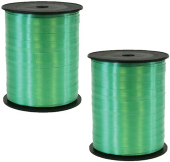 Folat 2x rollen cadeaulint/sierlint in de kleur groen 5 mm x 500 meter - Cadeaulinten