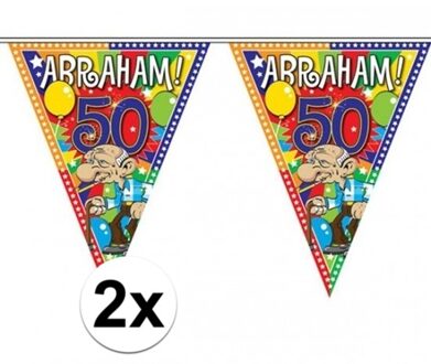 Folat 2x stuks Abraham 50 jaar versiering vlaggenlijnen 10 meter