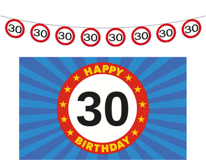 Folat 30 jaar leeftijd verjaardag slinger en vlag 150 x 90 feestversiering pakket