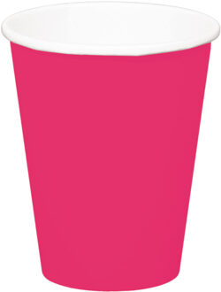 Folat 32x stuks drinkbekers van papier fuchsia roze 350 ml - Uni kleuren thema voor verjaardag of feestje