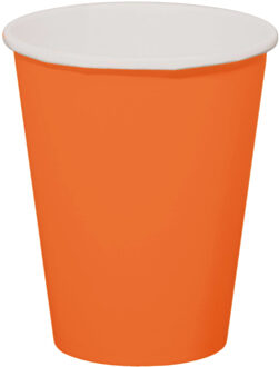 Folat 32x stuks drinkbekers van papier oranje 350 ml - Uni kleuren thema voor verjaardag of feestje