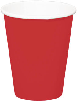 Folat 32x stuks drinkbekers van papier rood 350 ml - Uni kleuren thema voor verjaardag of feestje