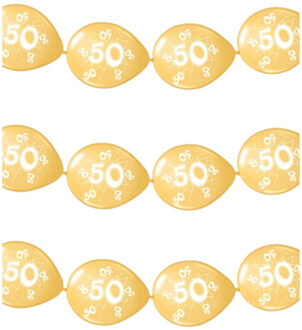 Folat 3x stuks ballonnenslinger 50 jaar verjaardag thema - Feestslingers Goudkleurig