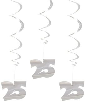 Folat 3x stuks hangdecoratie 25 jaar feest versiering - zilver - 70 cm - Hangdecoratie Zilverkleurig