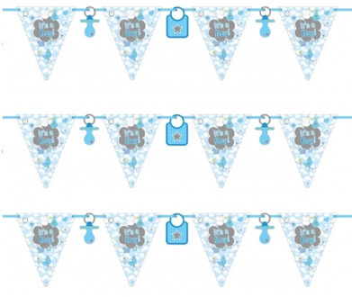 Folat 3x stuks vlaggenlijnen geboorte jongen thema 6 meter - Vlaggenlijnen Blauw