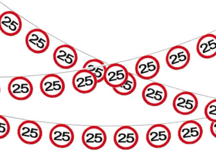 Folat 3x Vlaggenlijn versiering 25 jaar verkeersborden 10 meter - Feestslingers Multikleur