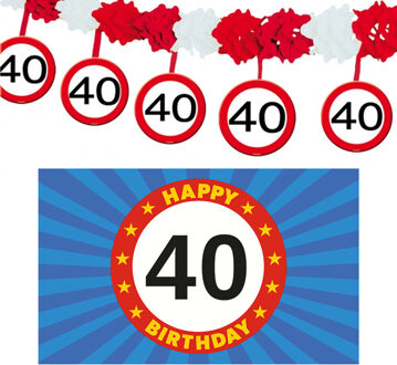 Folat 40 jaar leeftijd verjaardag slinger en vlag 150 x 90 feestversiering pakket