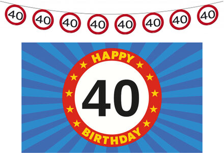 Folat 40 jaar leeftijd verjaardag slinger en vlag 150 x 90 feestversiering pakket
