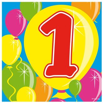 Folat 40x Een/1 jaar feest servetten Balloons 25 x 25 cm verjaardag/jubileum - Feestservetten Multikleur