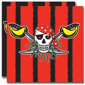 Folat 40x Piraten feest servetten rood/zwart 33 x 33 cm kinderverjaardag - Feestservetten Multikleur
