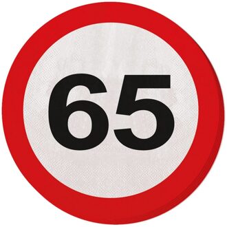 Folat 40x Vijfenzestig/65 jaar feest servetten verkeersbord 33 cm rond verjaardag/jubileum - Feestservetten Multikleur