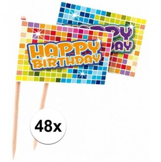 Folat 48x Cocktailprikkers Happy Birthday Multi