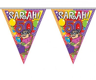 Folat 4x Leeftijd versiering vlaggenlijn / vlaggetjes / slinger Sarah 50 jaar geworden thema 10 meter