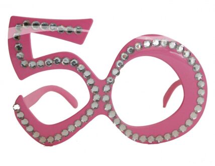 Folat 50 jaar geworden feest bril - volwassenen - roze - met glitters Multi
