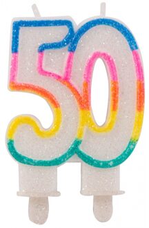 Folat 50 jaar leeftijd kaars - versiering taart - Glitter cijferkaars - 50e verjaardag Multi