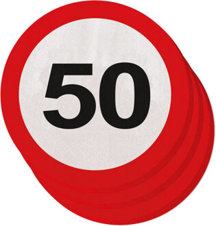 Folat 50 jaar leeftijd verjaardag thema servetten - 40x stuks - verkeersbord thema - 33 cm rond - papier