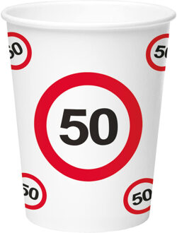 Folat 50 jaar verjaardag print drinkbekers - 32x stuks - karton - 350 ml - Stopbord/verkeersbord thema