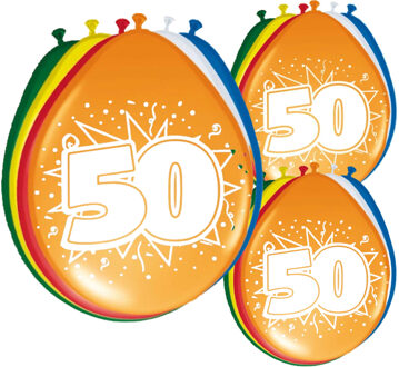 Folat 50e Verjaardag - leeftijd ballonnen - setje van 24x stuks - multi kleuren - 50 cm - versiering