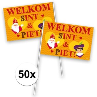 Folat 50x Plastic Welkom Sint en Piet zwaaivlag