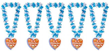 Folat 5x Bloemenkransen/hawaiikransen Oktoberfest blauw/wit
