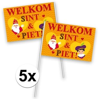 Folat 5x Plastic Welkom Sint en Piet zwaaivlag