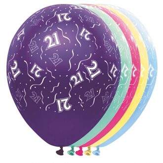 Folat 5x stuks Helium leeftijd ballonnen 21 jaar