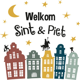 Folat 5x stuks Sinterklaas Welkom Sint en Piet raamstickers - Feeststickers