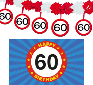 Folat 60 jaar leeftijd verjaardag slinger en vlag 150 x 90 feestversiering pakket