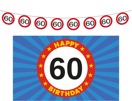 Folat 60 jaar leeftijd verjaardag slinger en vlag 150 x 90 feestversiering pakket