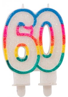 Folat 60 jaar verjaardag kaars - met cijfer 60 - wax - 9 x 15 cm - taartkaarsjes