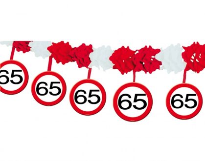 Folat 65 jaar verjaardag slingers met stopborden 4 meters - Feestartikelen/leeftijd versieringen