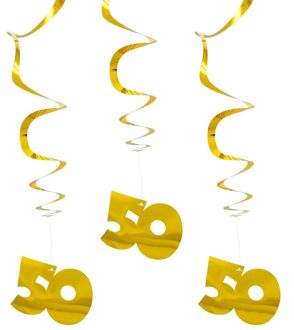 Folat 6x Spiraal hangdecoratie goud 50 jaar - Hangdecoratie Goudkleurig