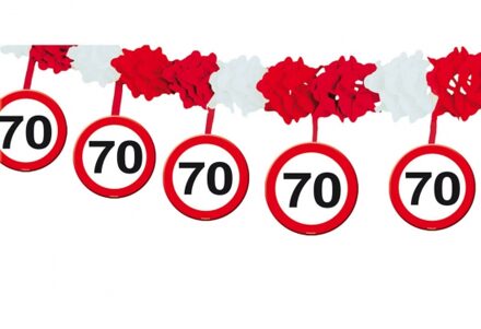 Folat 70 jaar Verkeersborden verjaardag feest slinger - 400 cm - Feestartikelen/versiering leeftijd