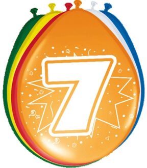 Folat 8 Stuks Ballonnen 7 jaar - 30 cm - met opdruk - gekleurd - versiering Multi