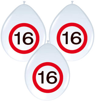 Folat 8x stuks Ballonnen 16 jaar verkeersbord versiering - Ballonnen Multikleur
