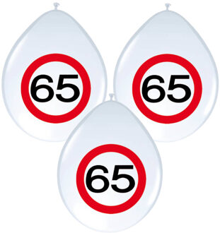 Folat 8x stuks Ballonnen 65 jaar verkeersbord versiering - Ballonnen Multikleur