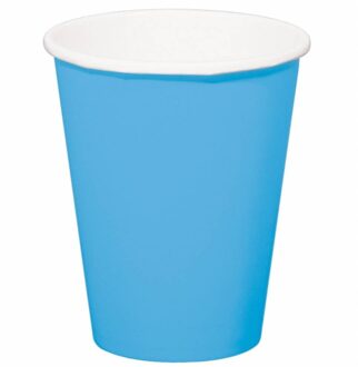 Folat 8x stuks drinkbekers van papier blauw 350 ml - Feestbekertjes