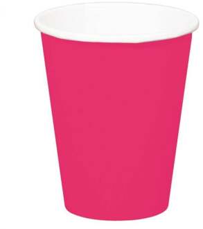 Folat 8x stuks drinkbekers van papier fuchsia roze 350 ml - Feestbekertjes