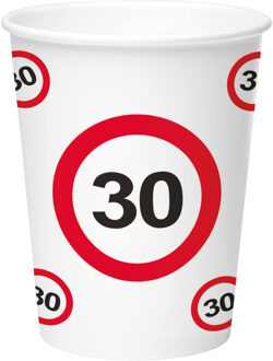 Folat 8x stuks drinkbekers van papier in 30 jaar verjaardag thema 350 ml - Feestbekertjes Multikleur