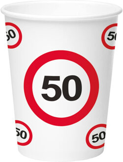 Folat 8x stuks drinkbekers van papier in 50 jaar verjaardag thema 350 ml Multi