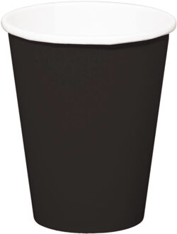 Folat 8x stuks drinkbekers van papier zwart 350 ml - Feestbekertjes