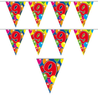 Folat 9 jaar Leeftijd versiering vlaggenlijn - 2x - vlaggetjes - verjaardag - 10 meter - plastic