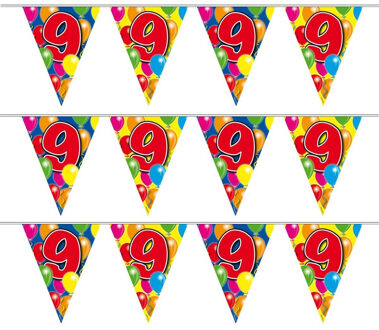 Folat 9 jaar Leeftijd versiering vlaggenlijn - 3x - vlaggetjes - verjaardag - 10 meter - plastic Multi