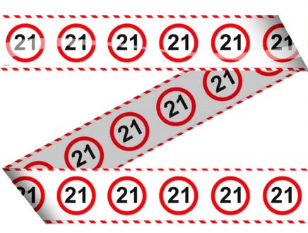 Folat Afzetlint 21 jaar - stopbord thema - 15 meter - Markeerlint - 21e verjaardag/jubileum Multi