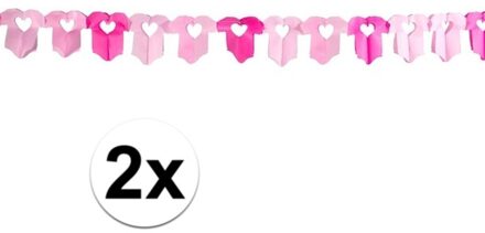 Folat baby thema slinger met rompertjes - 2x - 6m - geboorte versiering meisjes - roze - papier