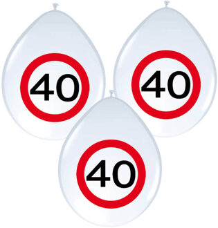 Folat Ballonnen 40 jaar - 8x - stopbord - wit - 40 cm Multi