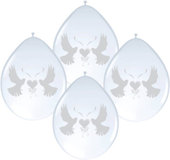 Folat Ballonnen - 40x stuks - wit - met duifjes - bruiloft versiering - feestartikelen