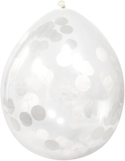 Folat Ballonnen - 4x stuks - transparant met confetti - wit - 30 cm - feestartikelen