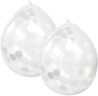 Folat Ballonnen - 8x stuks - transparant met confetti - wit - 30 cm - feestartikelen