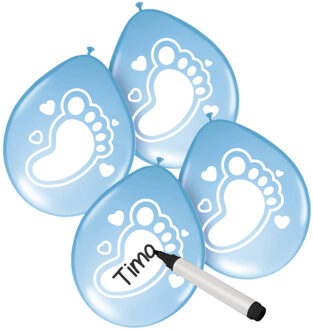 Folat Ballonnen geboorte jongen - 12x stuks - beschrijfbaar - blauw - naam - personaliseren